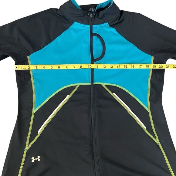 Under Armour Run Cold Gear Jacket Semi Fitted Full Zip Black Turquoise Athletic - Picture 8 of 12